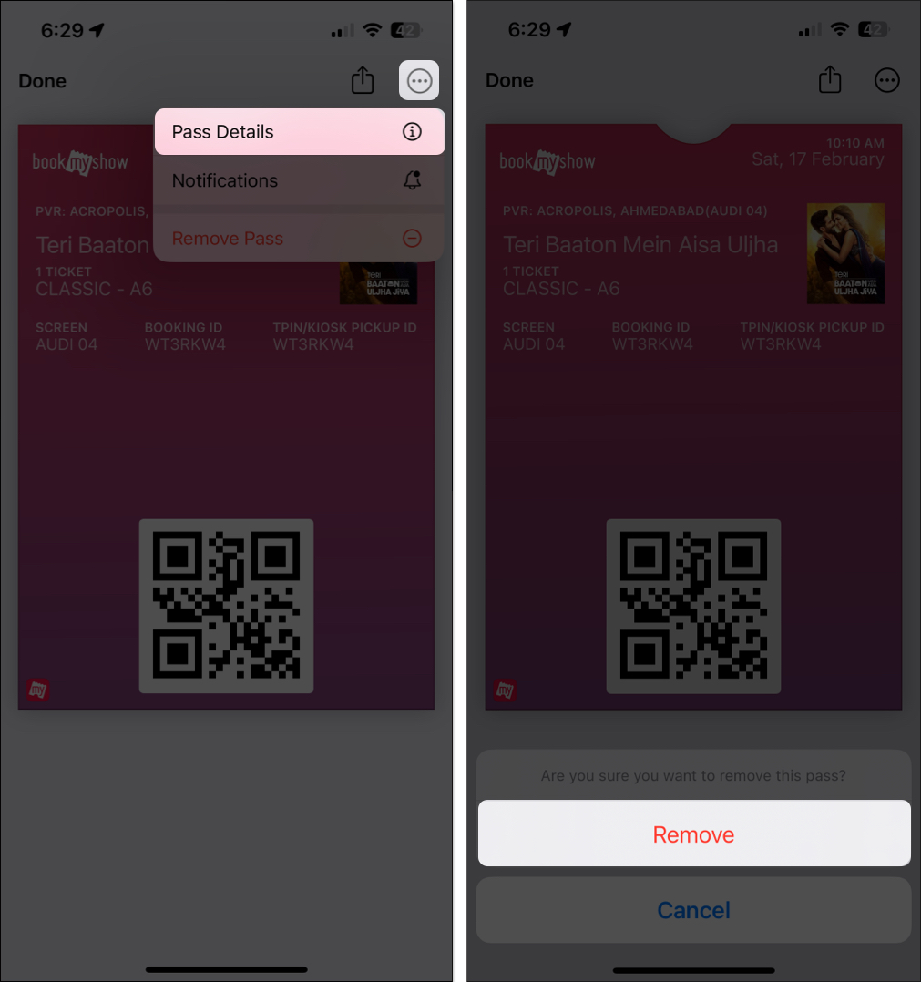 Another way to remove active pass, tap three dots, select Pass Details and tap Remove