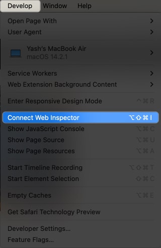 Choose the Show Web Inspector option