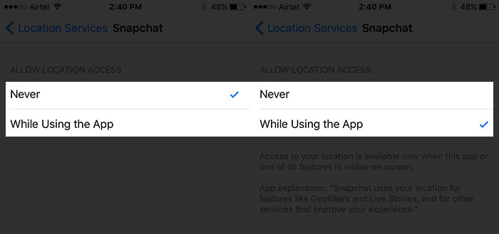 Allow Snapchat to Use Location Services on iPhone