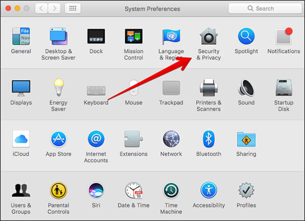 Click on Security & Privacy in macOS Sierra System Preferences