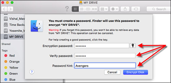 Enter Encryption Password for External Drive on Mac