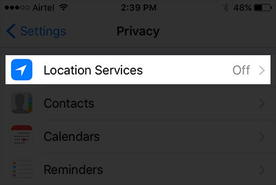 Tap on Location Services in iPhone Settings App