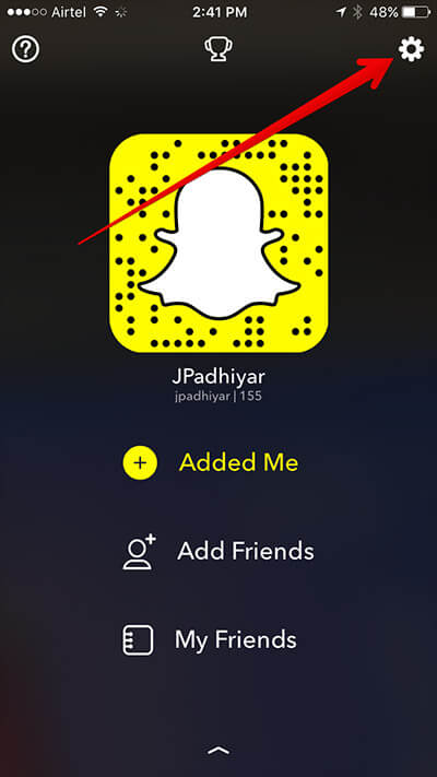 Tap on Settings in Snapchat on iPhone