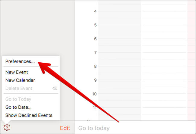 Click on Preferences in Calendar in iCloud on Mac