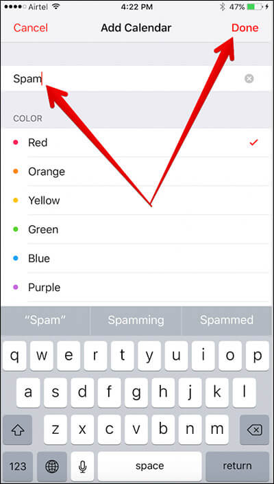 Create Spam Folder in Calendar on iPhone
