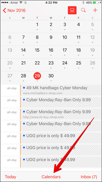 Tap on Calendars Tab in iPhone
