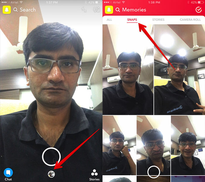 Access Snaps in Snapchat Memories on iPhone