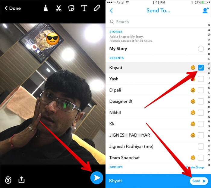 Send Photo in Snapchat on iPhone