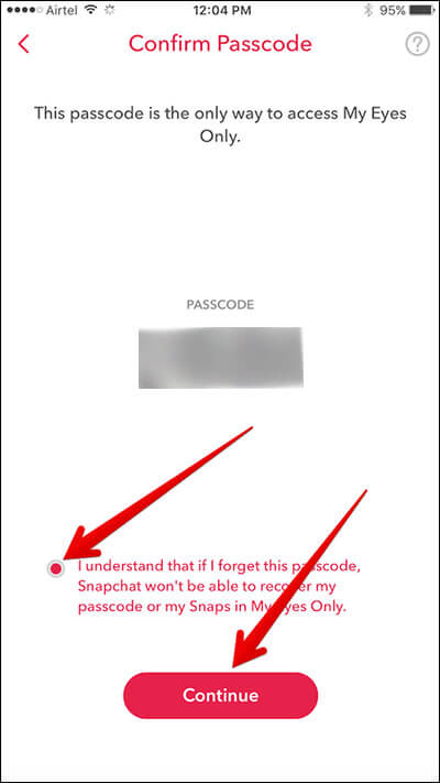 Setup Passcode for My Eyes Only in Snapchat