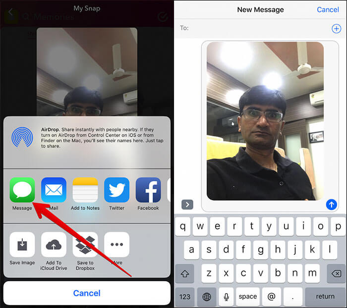 Share Snapchat Photos on Facebook, Twitter and Messages on iPhone