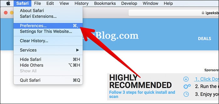 Click on Preferences in Safari on Mac