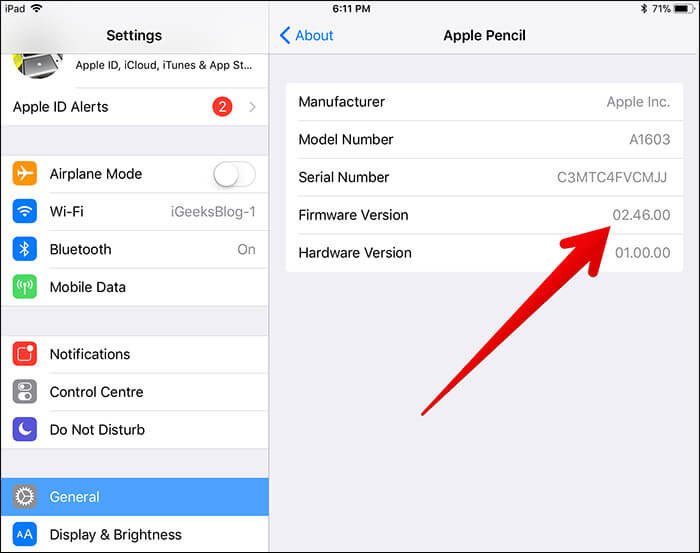 Check Apple Pencil Firmware Version