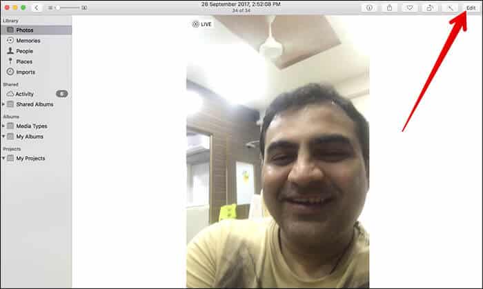 Click on Edit on Photo in Mac Photos App
