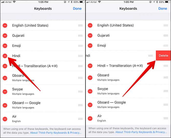 Delete Keyboard on iPhone and iPad