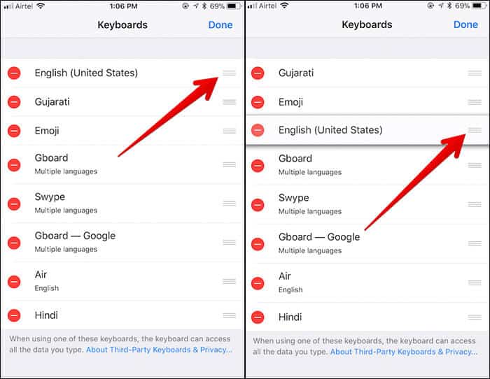 Rearrange Keyboards on iPhone or iPad