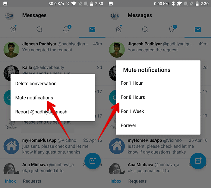 Mute Direct Message Notifications on Twitter on Android Device