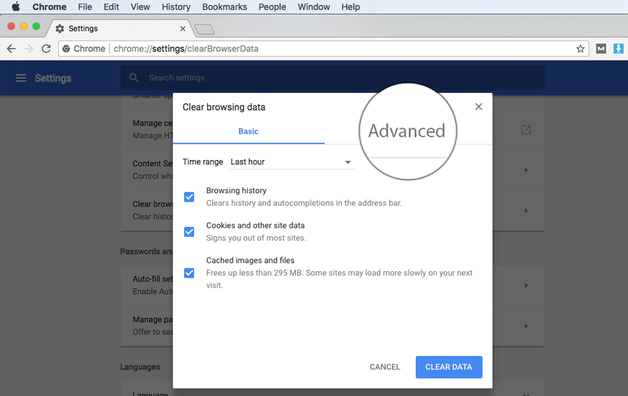 Click on Advanced While Clearing Chrome Browser History