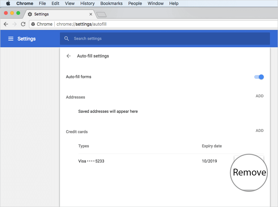 Remove Credit Card from Chrome Autofill