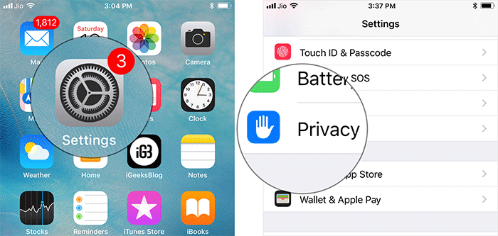 Tap on Settings then Privacy on iPhone or iPad