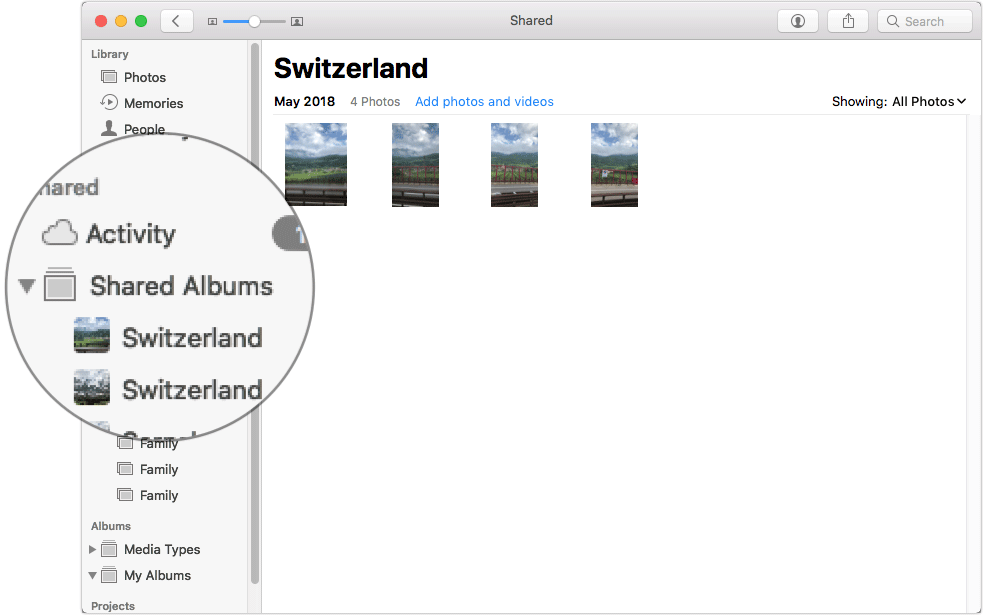Select Shared Album in Photos App on Mac