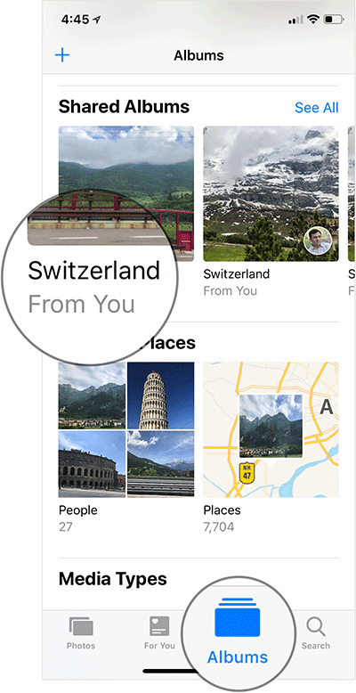 Select Shared Album on iPhone or iPad