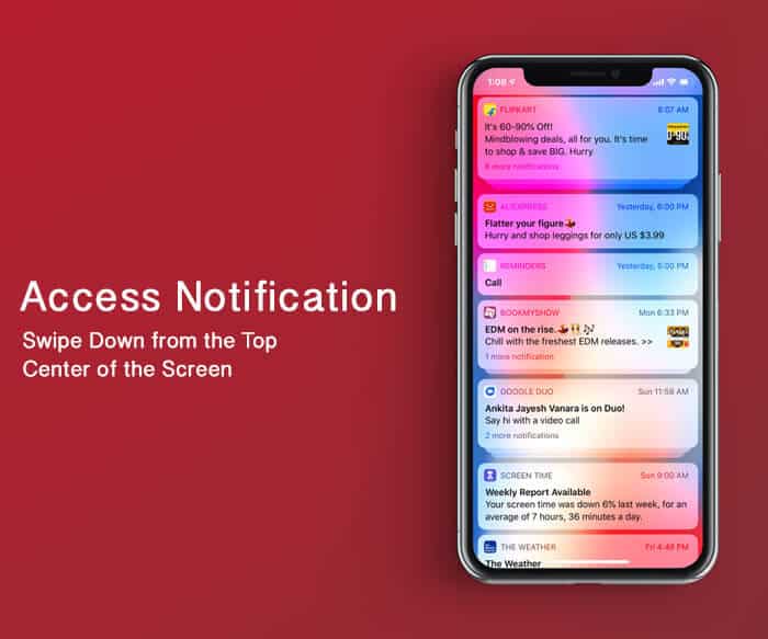 Access Notification Center on iPhone X, Xs, Xs Max, and XR