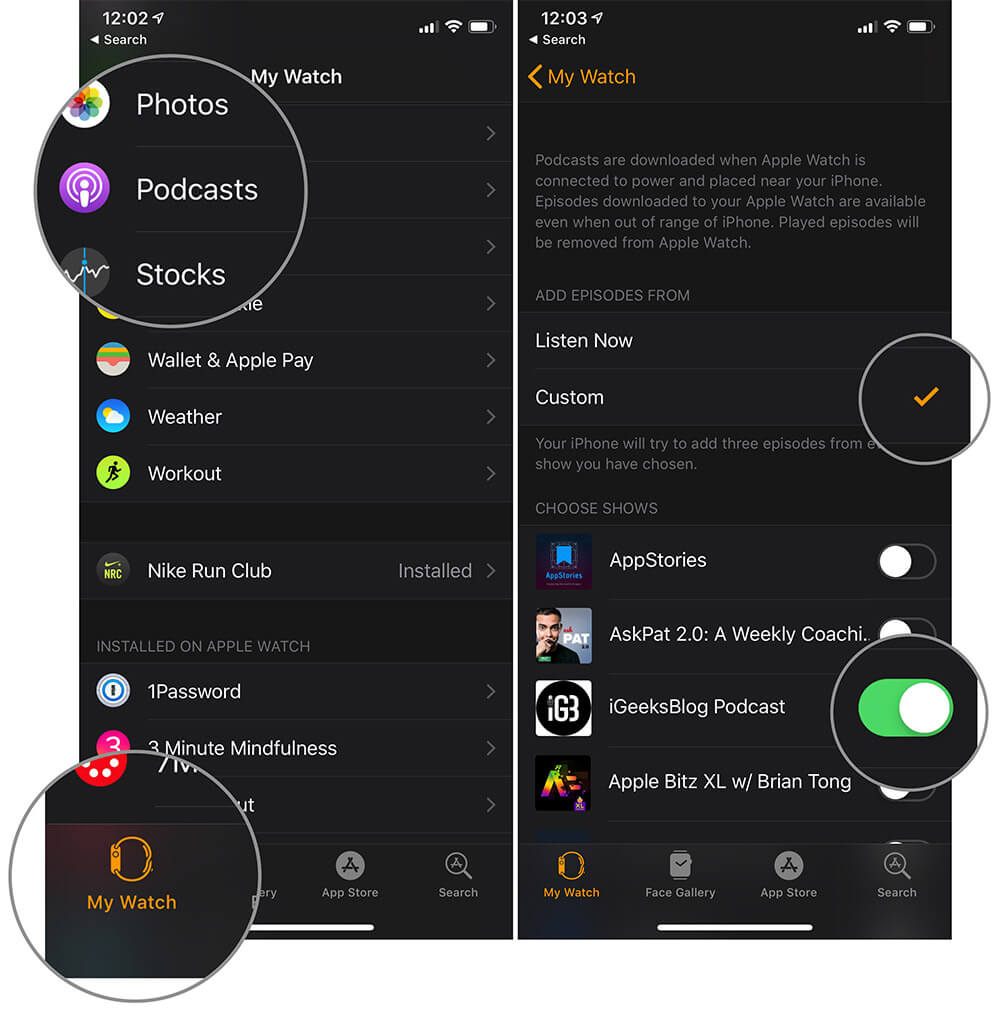 Manually Choose the Podcasts to sync with Apple Watch
