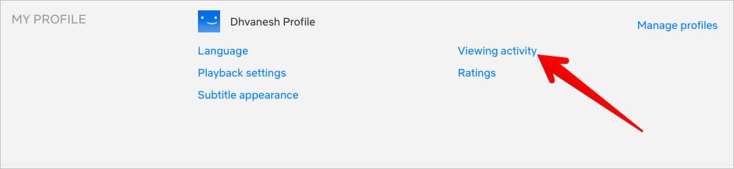 Click on Viewing Activity in Netflix