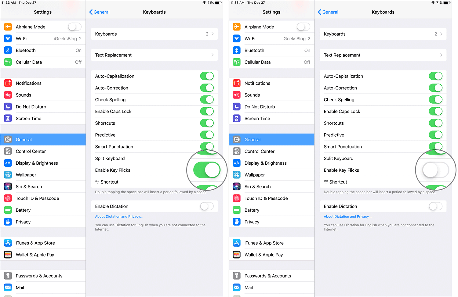 Disable Key Flicks on iPad