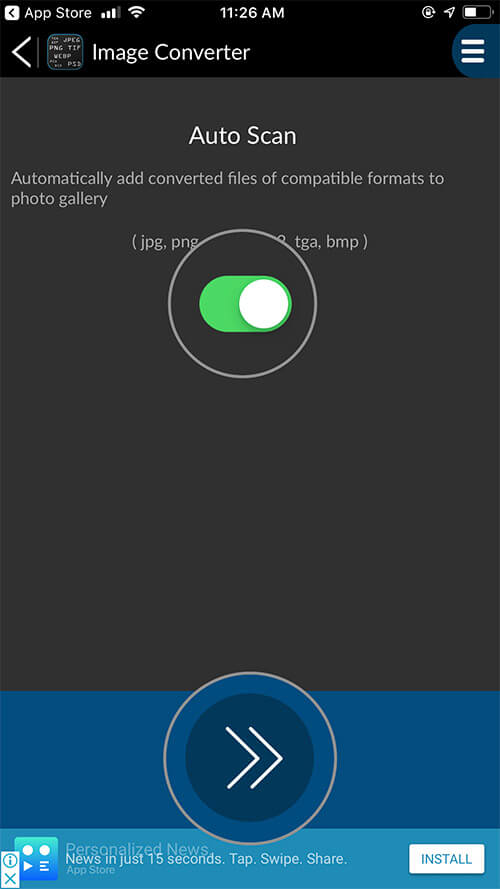 Turn ON Auto Scan in iOS Image Format Converter App