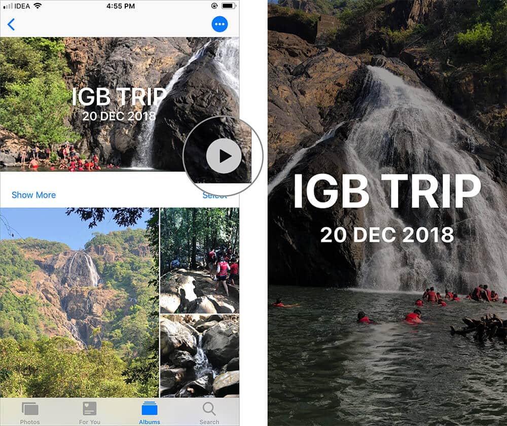 Tap on Play in Memories in iOS Photos App