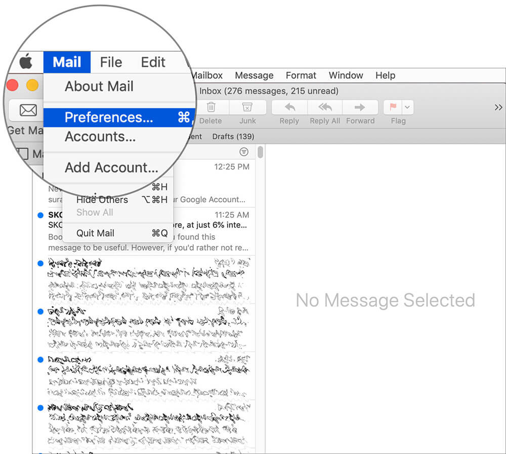 Click on Mail menu and choose Preferences on Mac