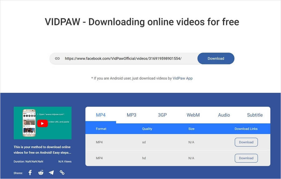 Download Facebook Video using Vidpaw