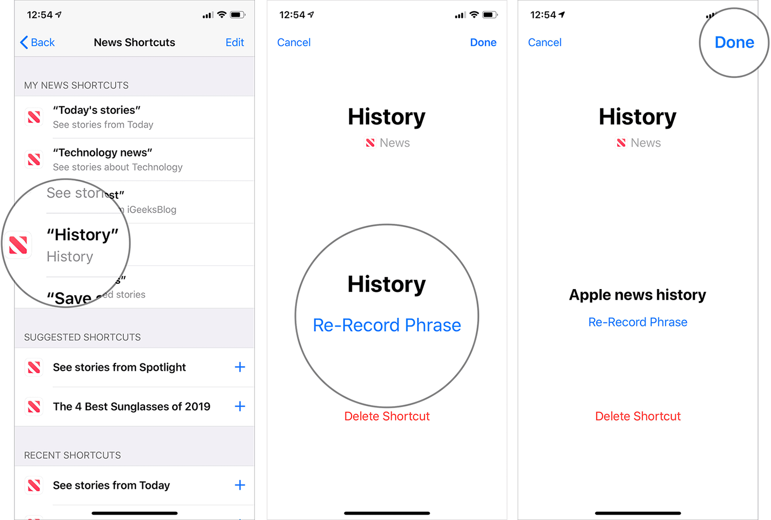 Re-record News Siri Shortcut on iPhone or iPad
