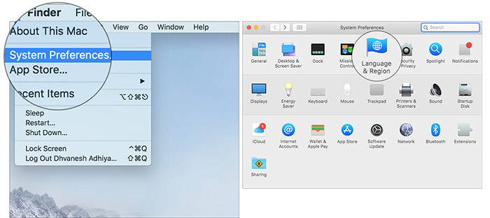 Click on Language & Region in System Preferences