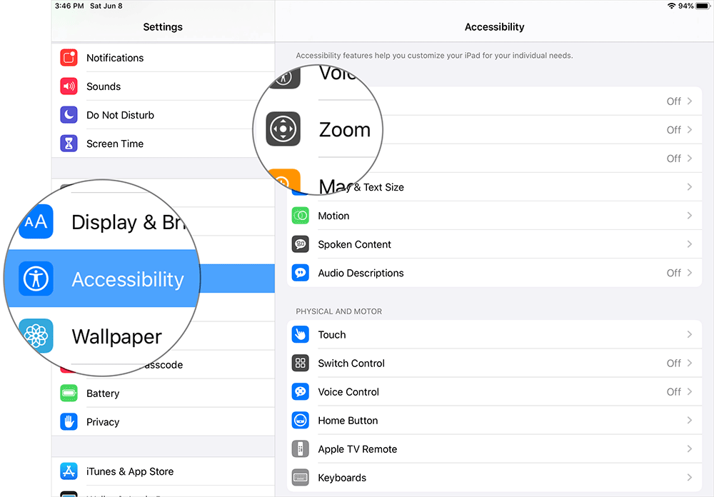Tap on Accessibility then Zoom in iPad Settings
