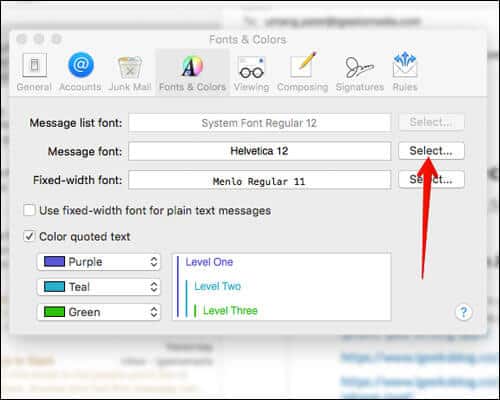 Select Change Message Font Option in Mac Mail App
