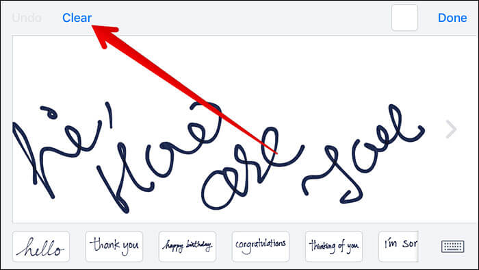 Tap on Clear to Clean Handwritten Text on iPhone