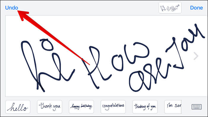 Tap on Undo in Handwritten Message on iPhone