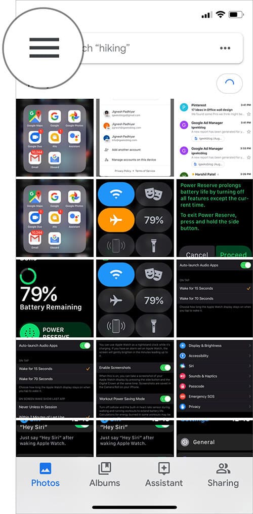Tap on Menu in Google Photos App to Switch Between Multiple Accounts