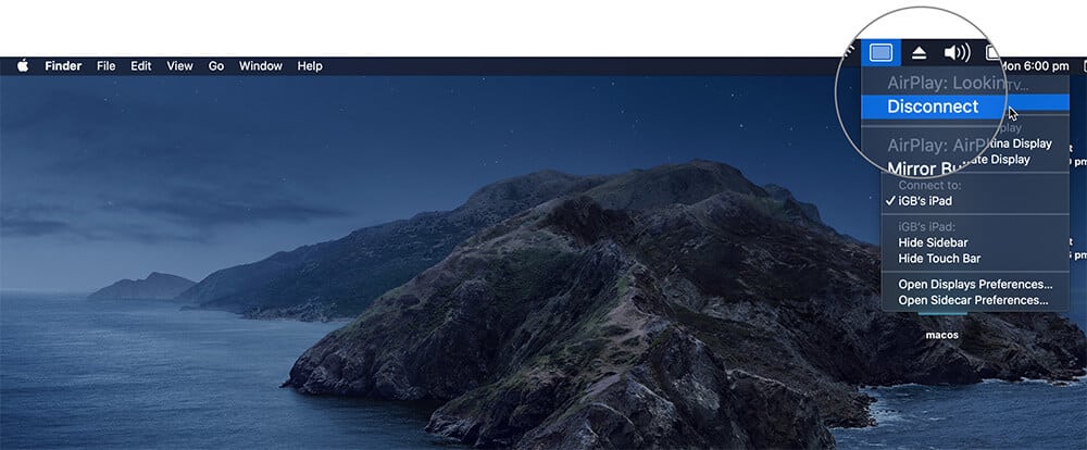 Disconnect your iPad to Stop Sidecar in macOS Catalina