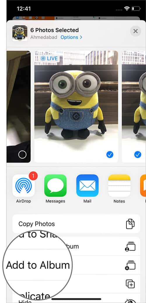 Select Option to Add Photos to Album on iPhone in iOS 13