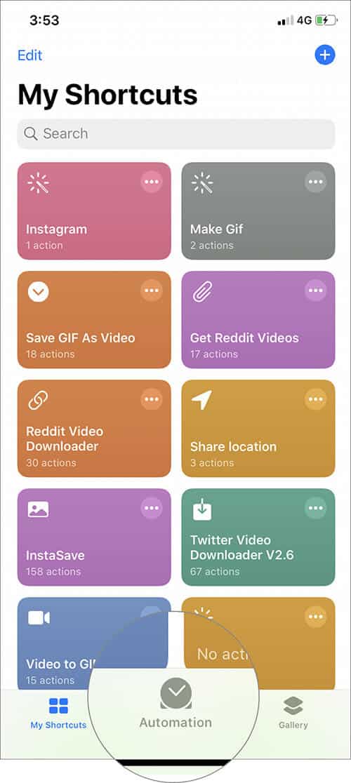 Tap on Automation in iOS 13 Shortcuts App