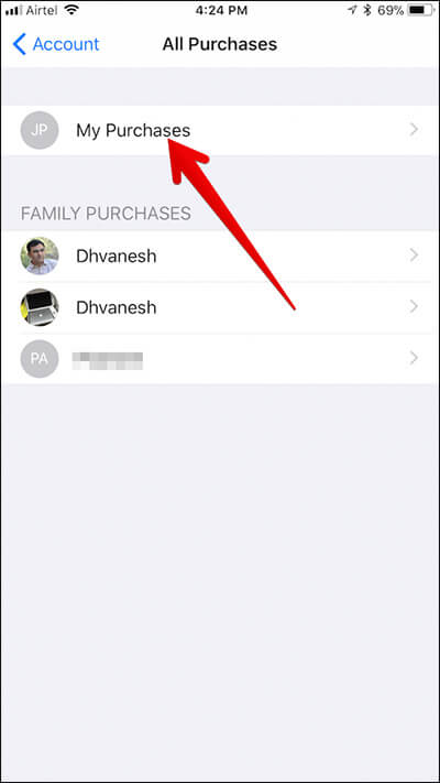 Tap on My Purchases in App Store on iPhone
