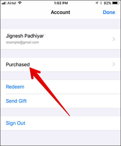 Tap on Purchased in App Store on iPhone