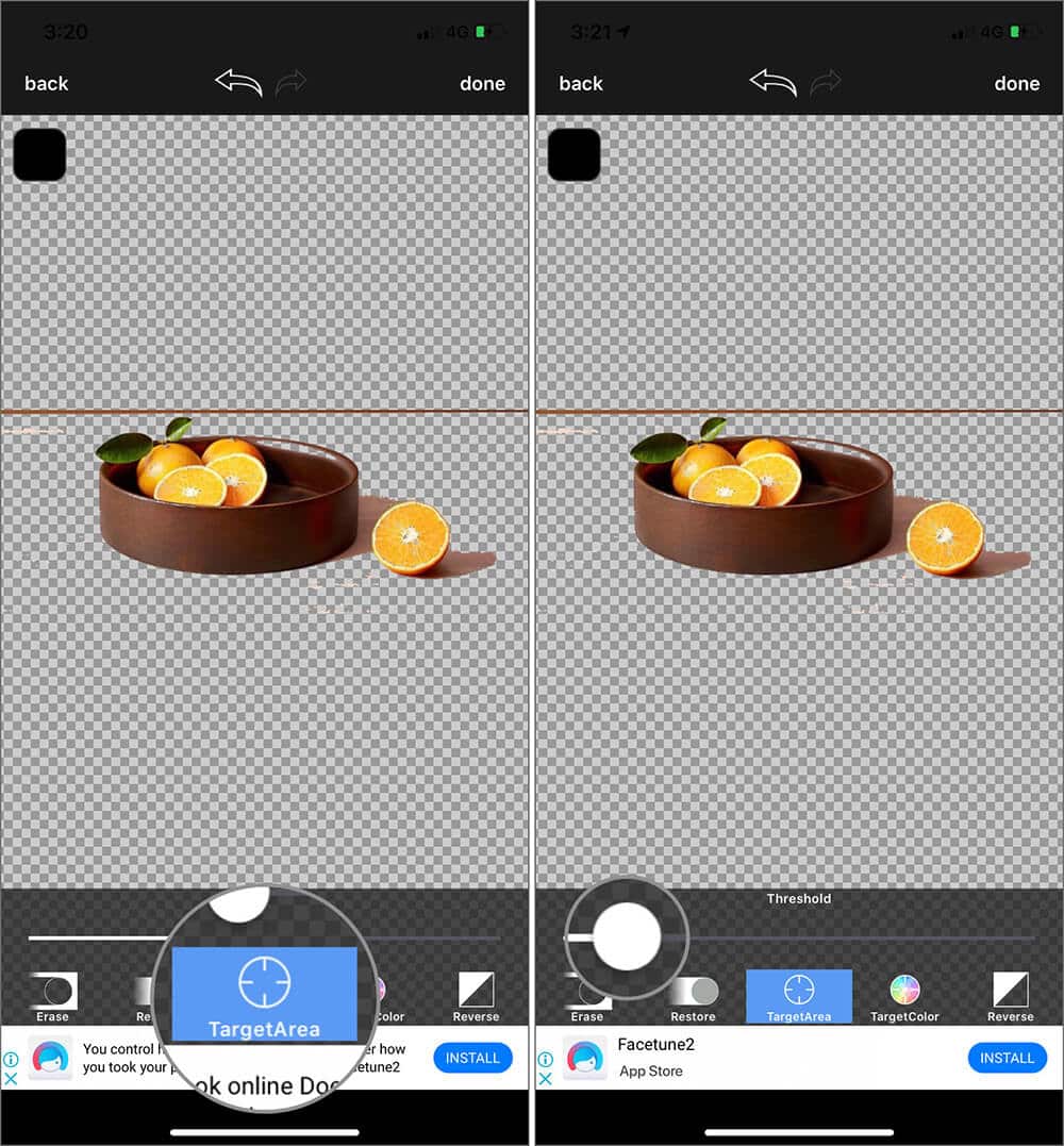 Use Target Area Tool to Remove Background of a Photo on iPhone with Background Eraser App