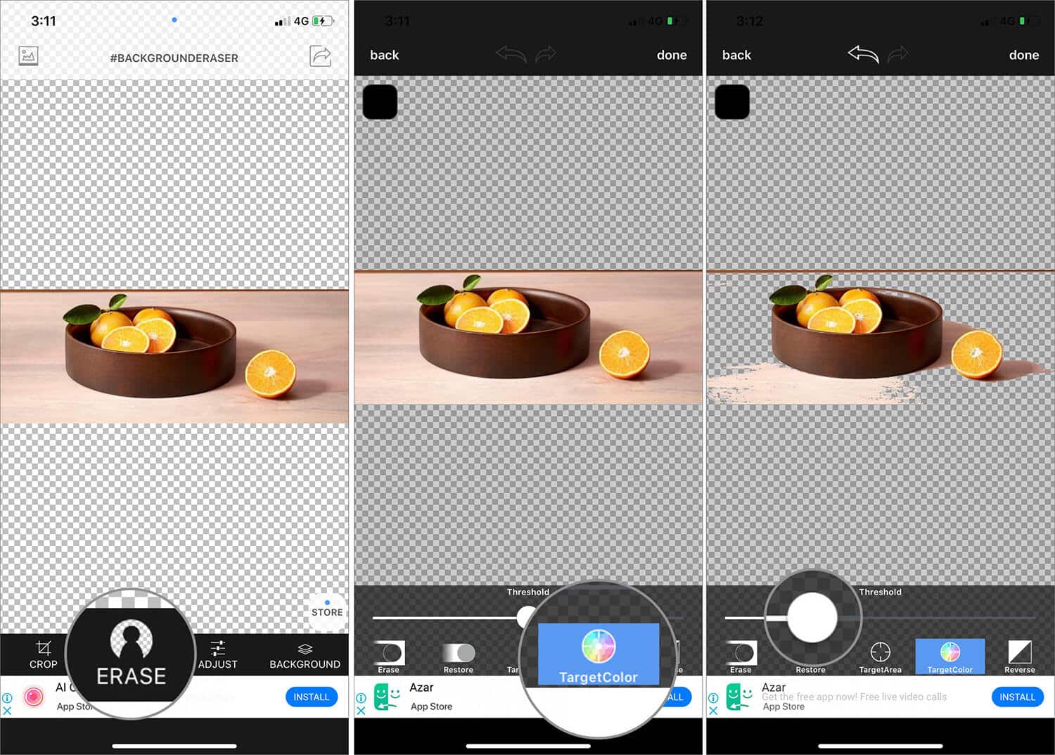 Use Target Color Tool to Remove Image Background on iPhone Background Eraser App