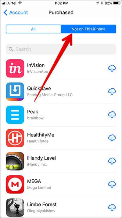 View Purchased Apps Not On This iPhone or iPad