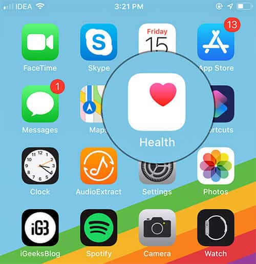 Open Health App on iPhone