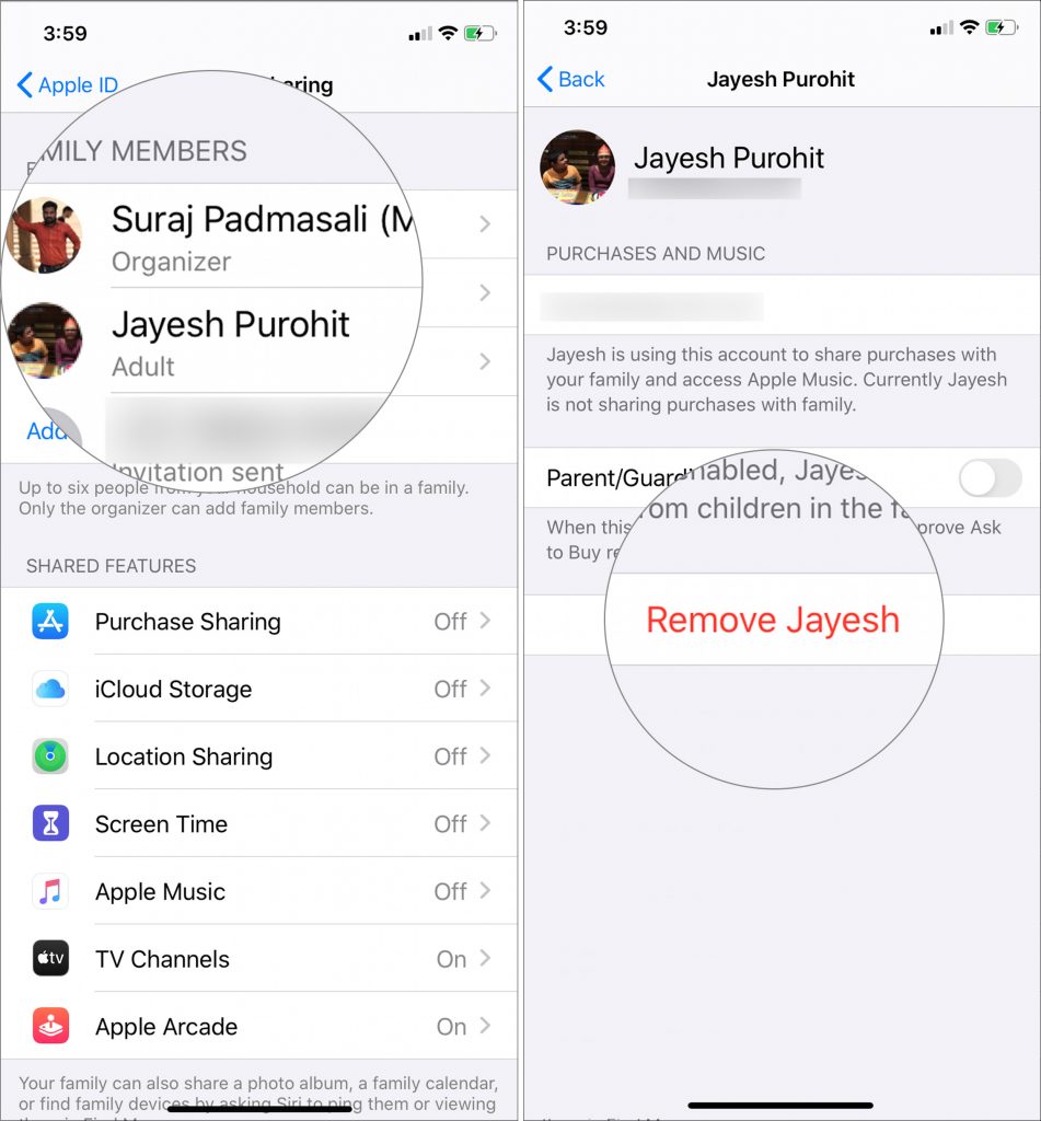 Remove Family or Friend from Family Sharing for Apple TV Plus on iPhone